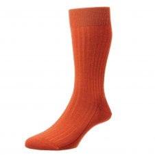 Pantherella Laburnum Plain Burnt Orange Luxury Merino Wool Men's Socks