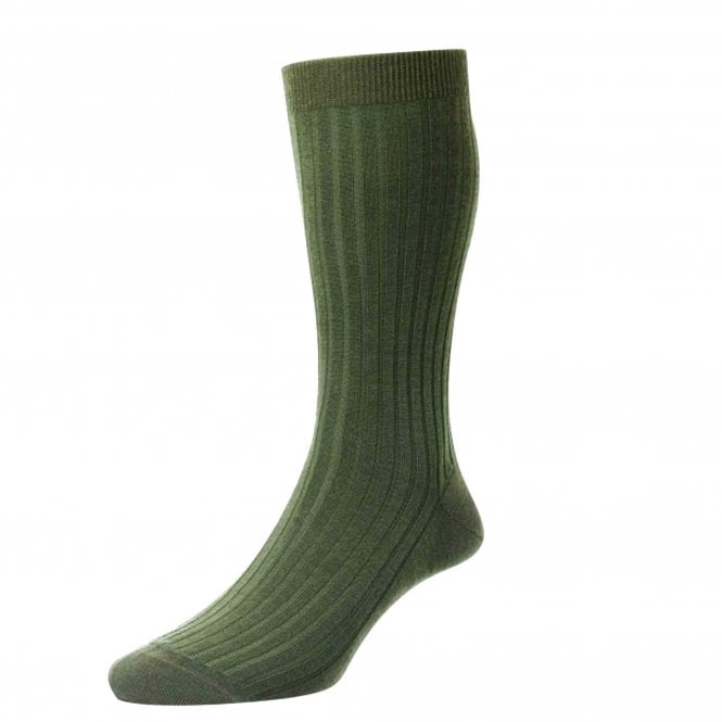 Pantherella Laburnum Plain Leaf Green Luxury Merino Wool Men's Socks