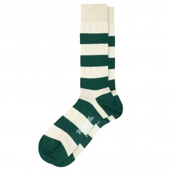 Pantherella "Selsey" Green and Ivory Stripe Cotton Rich Socks