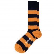 Pantherella "Selsey" Navy Blue and Orange Stripe Cotton Rich Socks