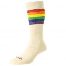 Pantherella "Shine" Cream with Rainbow Stripes Sports Luxe Egyptian Cotton Sports Socks