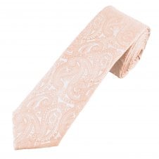 Peach Paisley Pattern Boys Skinny Tie