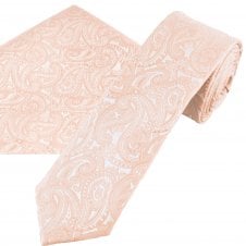 Peach Paisley Pattern Men's Skinny Tie & Pocket Square Handkerchief Set
