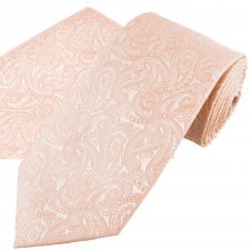 Peach Paisley Pattern Men's Tie & Pocket Square Handkerchief Set