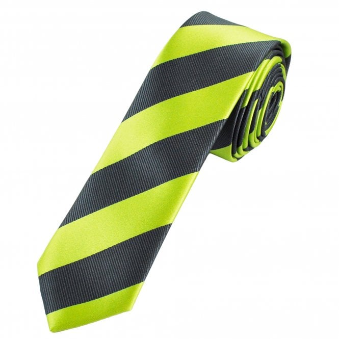 Pear Green & Charcoal Grey Striped Men's Skinny Tie