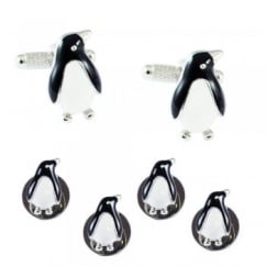 Penguin Cufflinks & 4 Dress Shirt Studs Gift Boxed Set