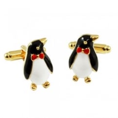 Penguin in a Bow Tie Novelty Cufflinks - Colour Gold