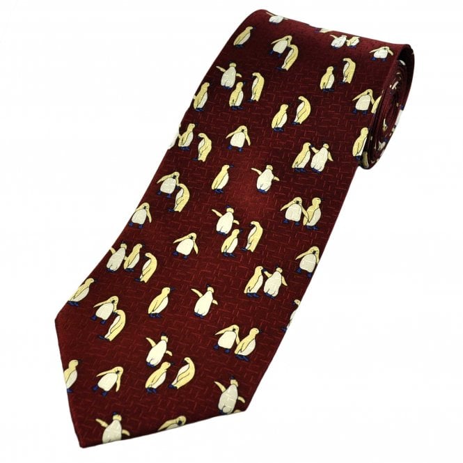 Penguins Burgundy Silk Men's Novelty Tie