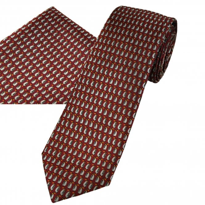 Penguins Red Novelty Men's Christmas Tie & Pocket Square Set