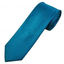 Petrol Blue Waffle Effect Patterned Men's Silk Narrow Tie