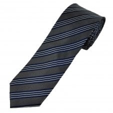 Pewter Grey, Navy Blue & White Stripe Men's Silk Tie