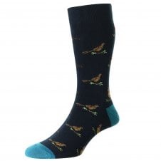 Pheasant and Grouse Navy Blue Cotton Rich Men's Novelty Socks