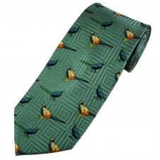 Pheasant Dark Mint Green Silk Men's Novelty Tie