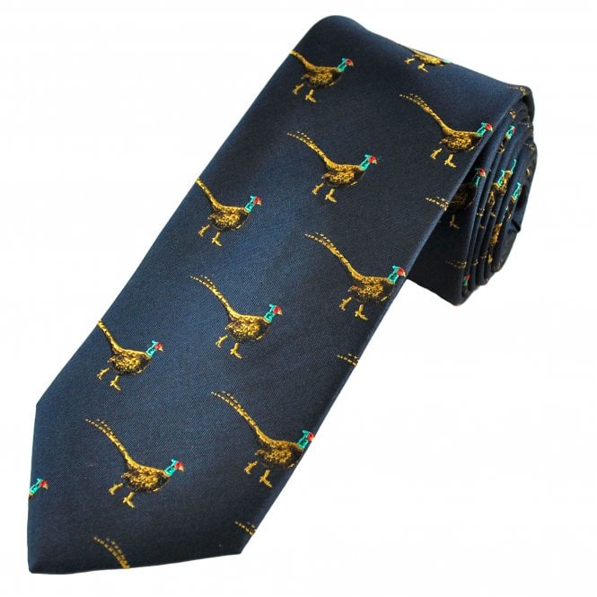 Pheasant Navy Blue Silk Men's Luxury Country Tie