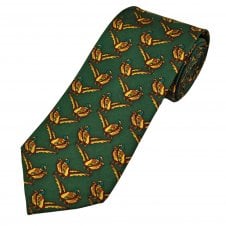Pheasants on Green Men's Silk Tie