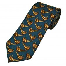 Pheasants on Teal Green Men's Silk Tie