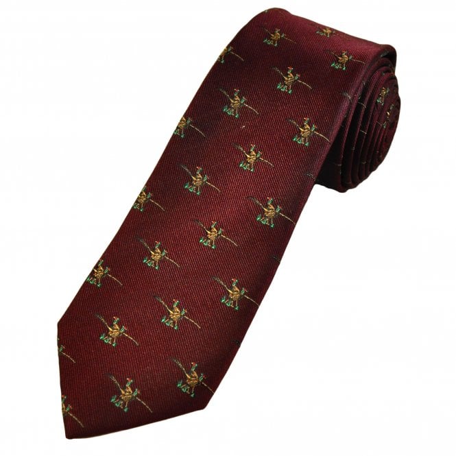 Pheasants Wine Red Men's Luxury Silk Tie