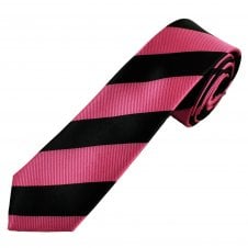 Pink & Black Repp Striped Boys Childrens Skinny Tie