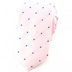 Pink & Blue Polka Dot Silk Skinny Tie