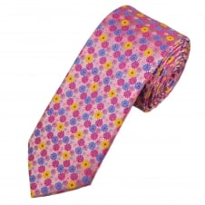Pink, Blue & Yellow Flower Patterned Men's Tie