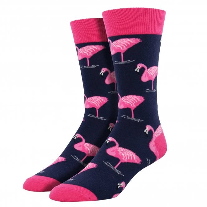 Pink Flamingo Navy Blue Luxury Men's Socks