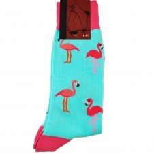 Pink Flamingo on Blue Men's Novelty Socks