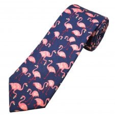 Pink Flamingo on French Navy Blue 100% Cotton Men's Tie