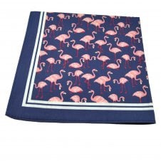Pink Flamingo on French Navy Blue 100% Cotton Pocket Square Handkerchief