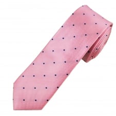 Pink & Navy Polka Dot Men's Silk Narrow Tie