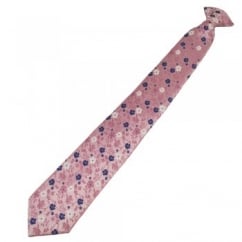 Pink, Navy & White Flower Patterned Clip On Tie