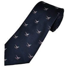 Pink Pheasant Navy Blue Men's Novelty Tie