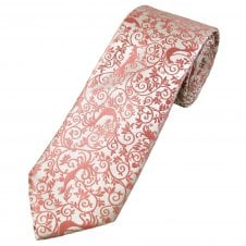 Pink & Silver White Abstract Peacock Pattern Men's Tie