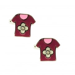 Pink T-Shirt With Silver Flower Novelty Cufflinks