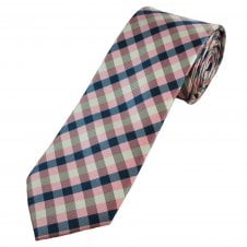 Pink, White & Navy Blue Checked Men's Tie