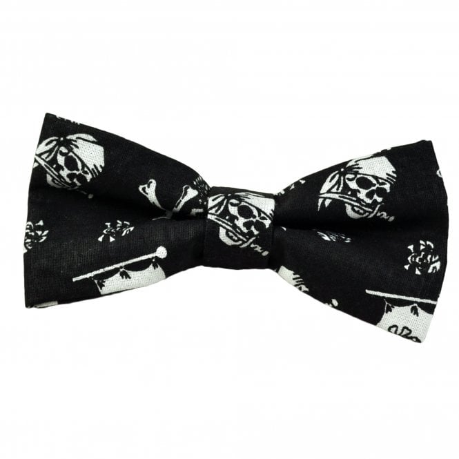 Pirate with Skull & Crossbones Black & White Cotton Men's Bow Tie