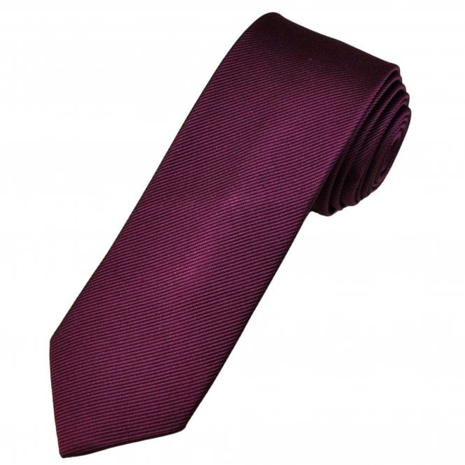 Plain Aubergine Men's Silk Narrow Tie