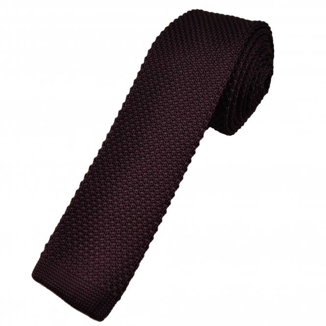 Plain Aubergine Men's Skinny Knitted Tie