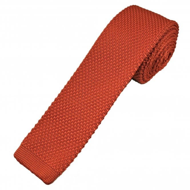Plain Autumn Orange Men's Skinny Knitted Tie