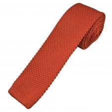Plain Autumn Orange Men's Skinny Knitted Tie