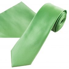 Plain Autumn Sage Green Men's Skinny Tie & Pocket Square Handkerchief Set