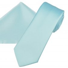 Plain Baby Blue Men's Satin Tie & Pocket Square Handkerchief Set