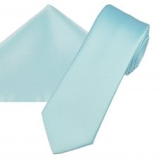 Plain Baby Blue Men's Skinny Tie & Pocket Square Handkerchief Set