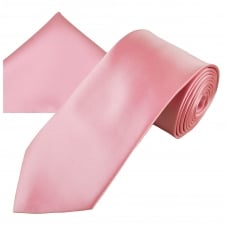 Plain Baby Pink Men's Satin Tie & Pocket Square Handkerchief Set
