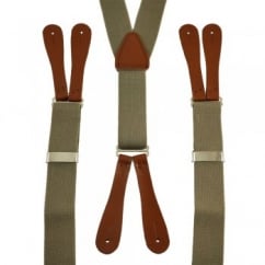 Plain Beige High Back Leather End Trouser Braces