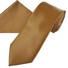 Plain Beige Men's Satin Tie & Pocket Square Handkerchief Set