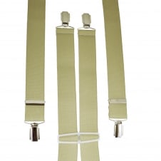 Plain Beige Men's Trouser Braces - Silver Clips