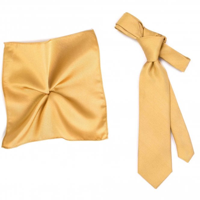 Plain Beige Silk Men's Tie & Pocket Square Handkerchief Set by Tresanti