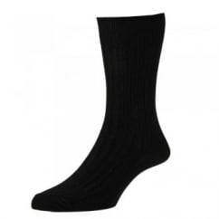 Plain Black Classic Rib Executive Men's Socks by HJ Hall