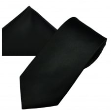 Plain Black Men's Satin Tie & Pocket Square Handkerchief Set