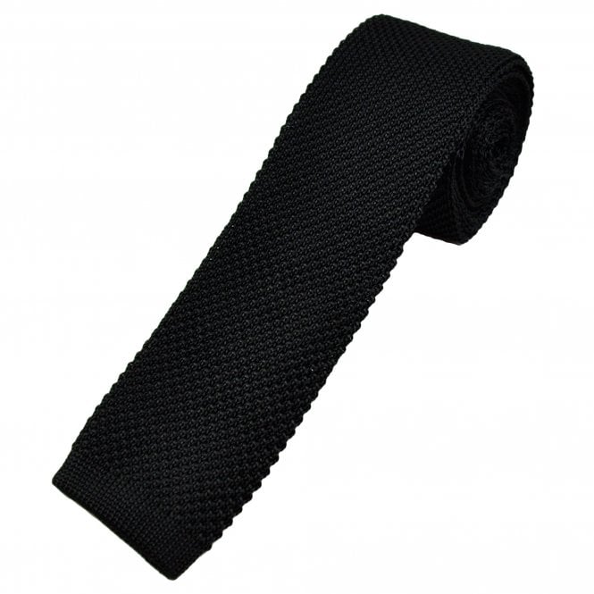 Plain Black Men's Silk Knitted Skinny Tie
